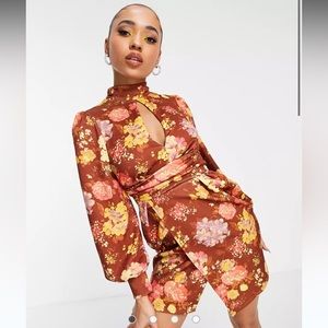 ASOS Design 70s style Plunge Wrap Waisted Floral Mini Dress